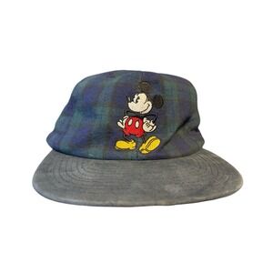 Vintage The Disney Store Mickey Mouse Mens Adjustable Hat Cap Plaid‎ Green Blue